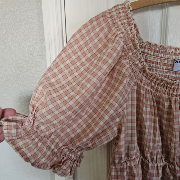 Old Navy Peach Plaid Women's Puff Sleeve Ruffle Top Size Large - Picture 2 of 7